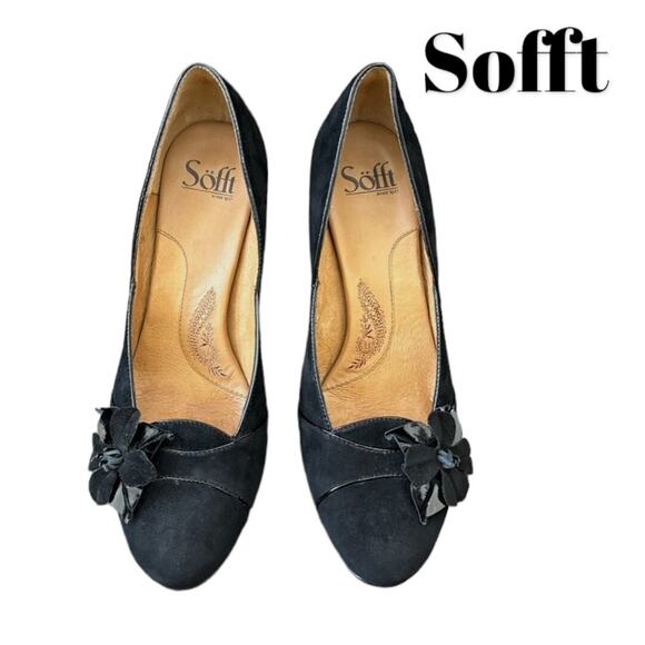 Sofft Pump Shoe SWomen's Size 9.5M Trimmed Black Suede Leather Kitten Heel - Picture 15 of 15
